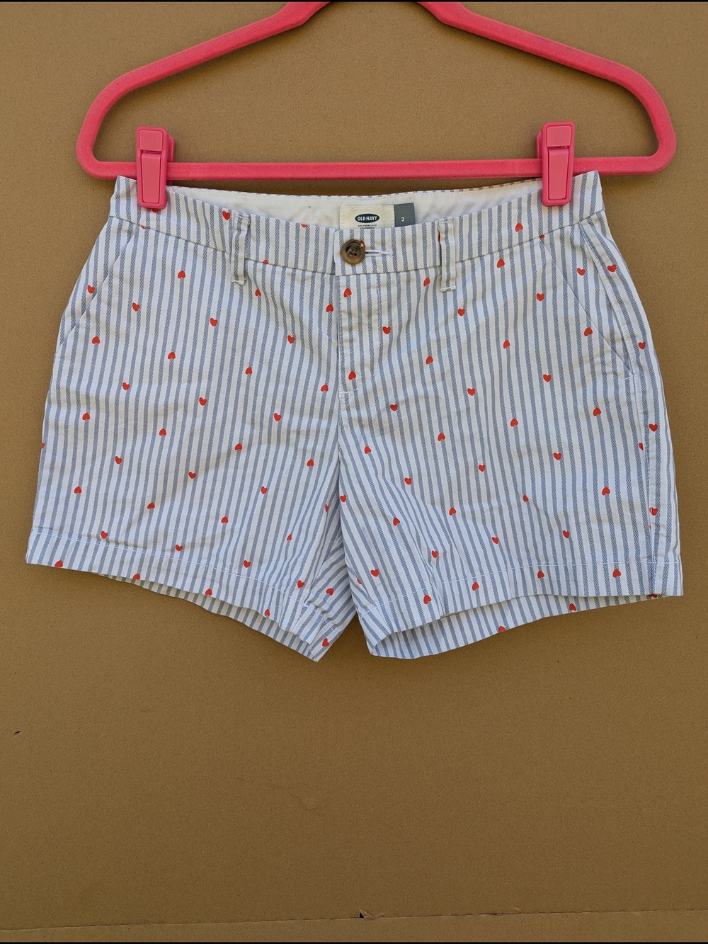 Old Navy Pinstripe Heart Chino Shorts Summer Preppy Casua Size 2 Blue White